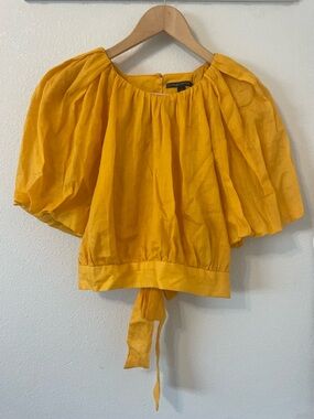 NWT Banana Republic Mustard Yellow Puff-Sleeve Tie-Back Blouse Size Medium